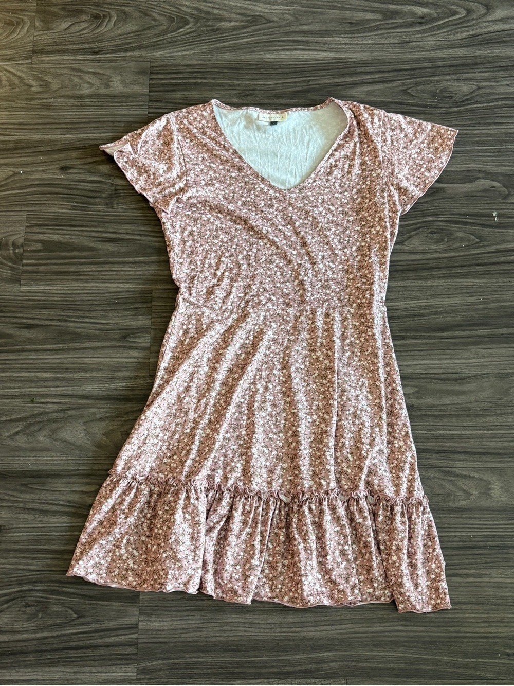Alredine Womens Mauve Pink Floral V-Neck Ruffle Hem Mini Dress